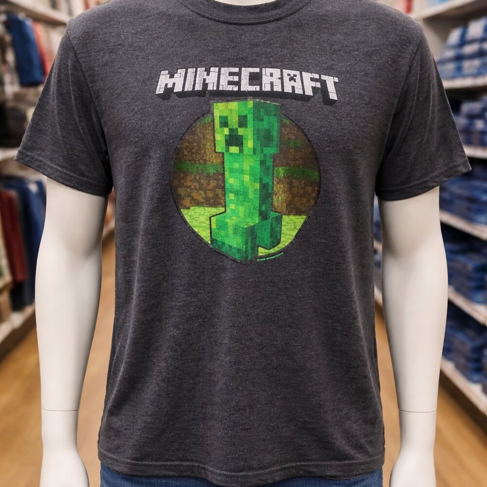 Minecraft Mens T-shirt  Creeper Dark Gray Size Large